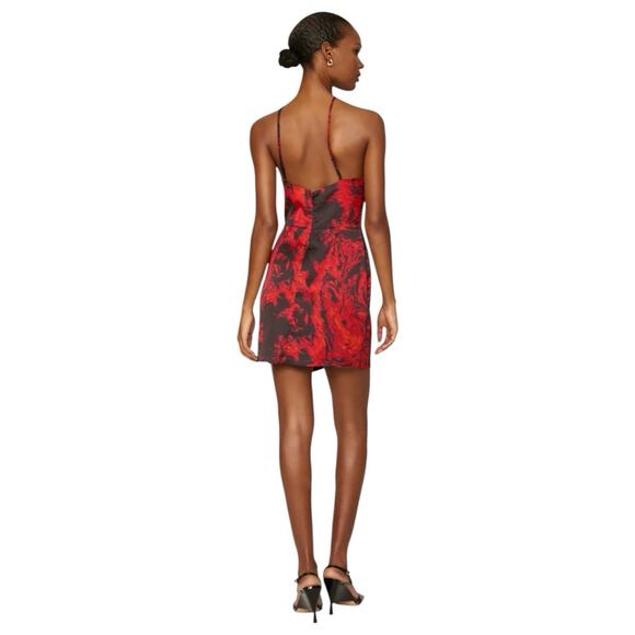 LOUNA Red Black Abstract Print Halter Mini Sheath Dress Women’s XL Evening Party - Picture 2 of 9
